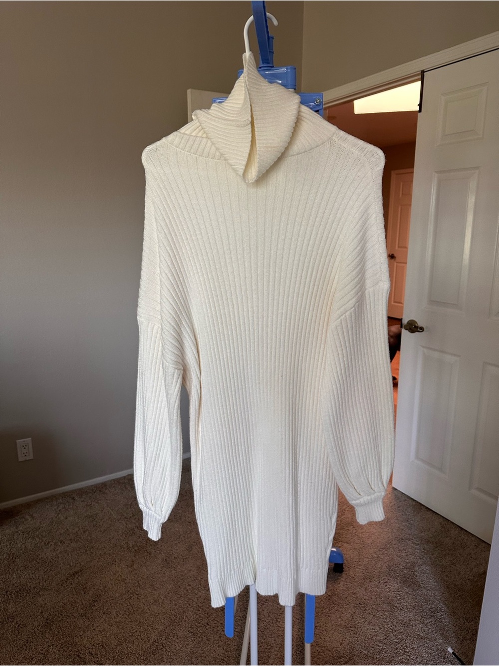 Cream Ribbed Turtleneck Sweater - Dress Cozy Longline Men's Knit